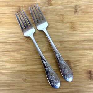 RSVP Audobon TWO Salad Forks 18-10 Stainless Steel Hummingbird Flowers